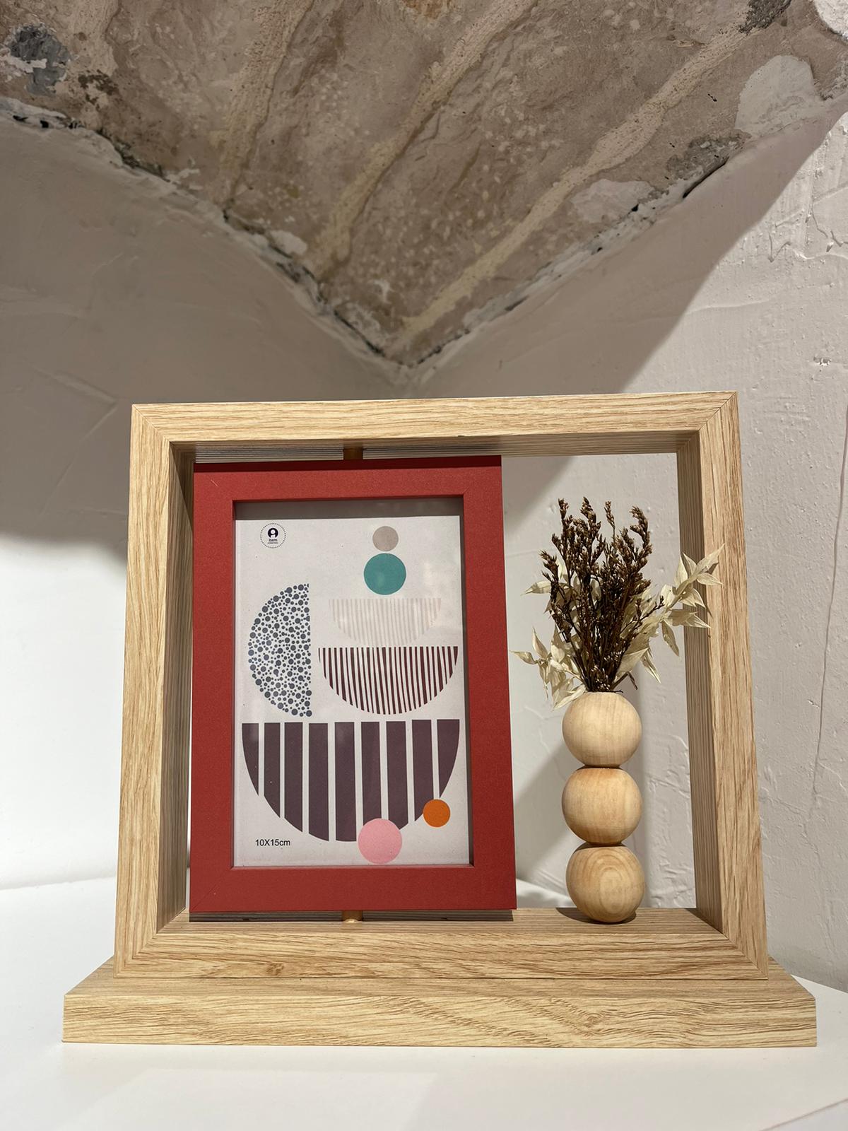 Porta Foto in Legno con Fiori Secchi