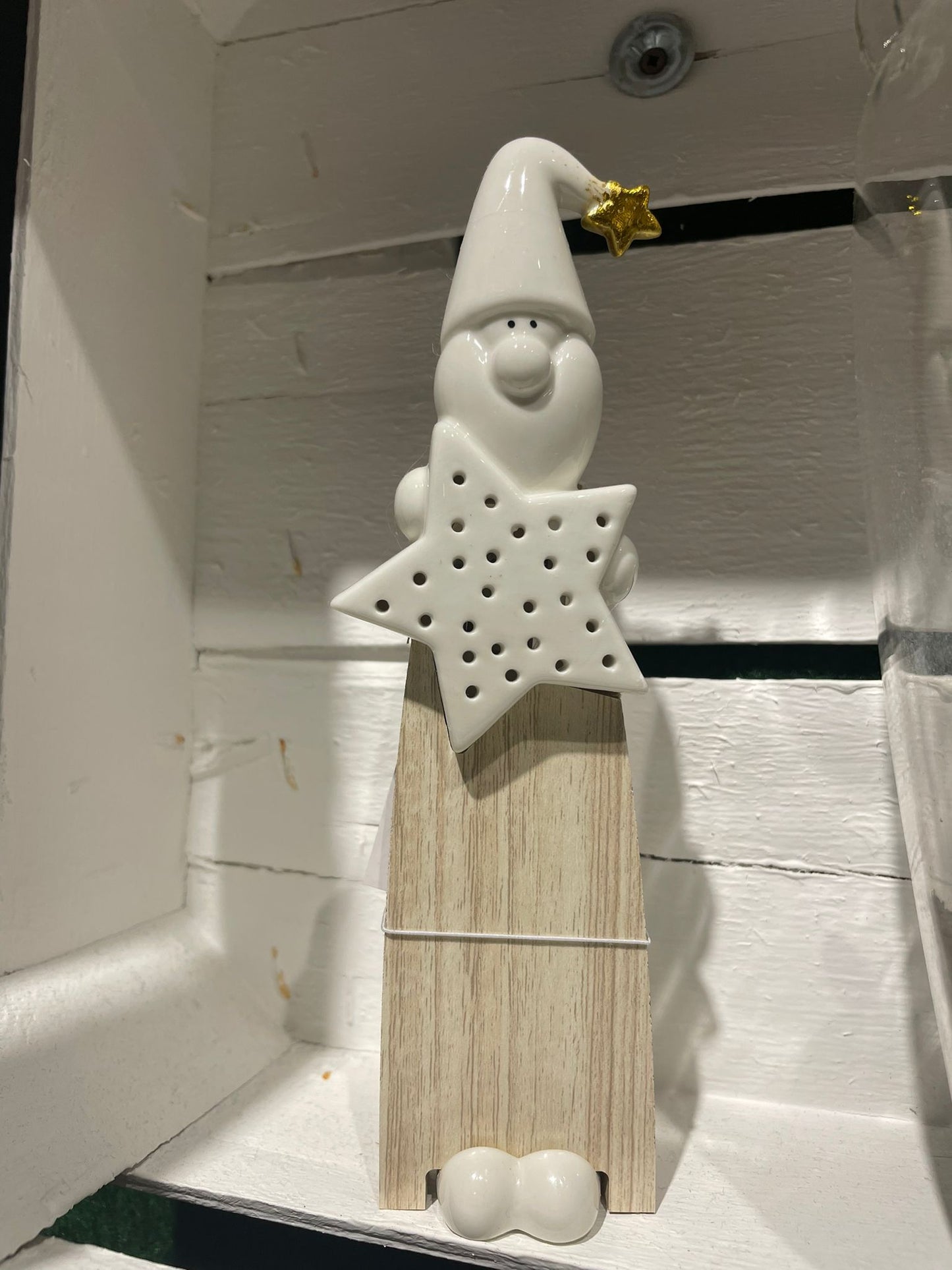 Babbo Natale con Luce Led - Legno e Porcellana