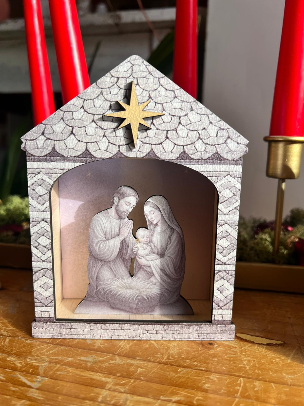 Presepe in Legno con Luce Led