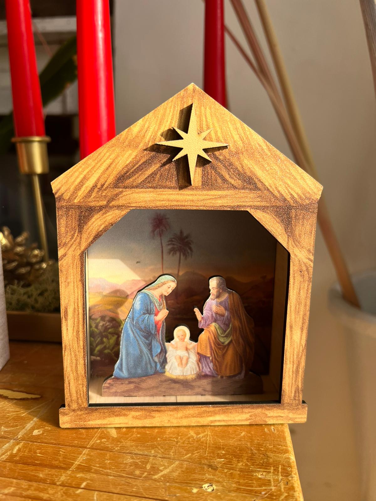 Presepe in Legno con Luce Led