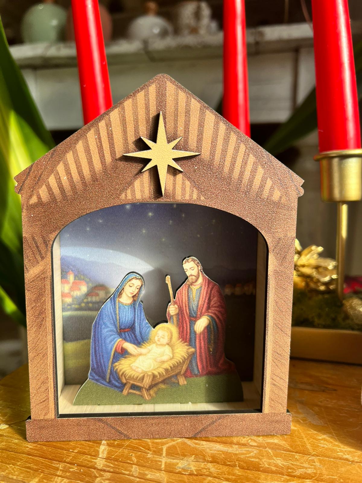 Presepe in Legno con Luce Led