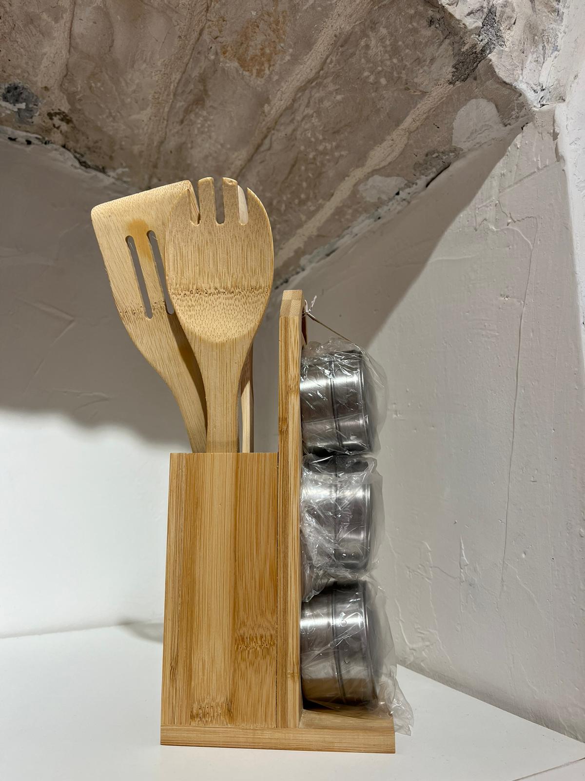 Porta Utensili da Cucine con Porta Spezie- In legno